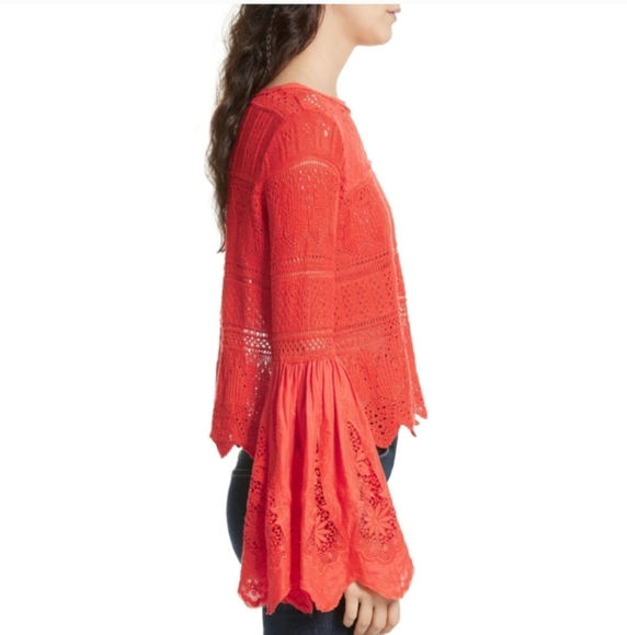 Free People Once Upon a Time Bell Sleeve Top knit lace detail size S NWOT - Picture 2 of 10